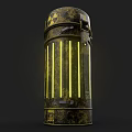 Automotive Parts Hazardous Warning Container With Radioactive Symbols And Glowing Stripes