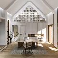 Minimalist Study Room Interior With Open Bookshelves Wooden Desk Laptop And Natural Light