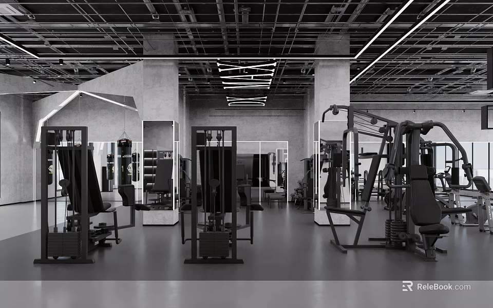 Modern Fitness Gym With Various Exercise Equipment And Spacious Training Area 3d model 