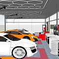 4S Shop Car Detailing Services Featuring Multiple Workstations And Cars 3d model