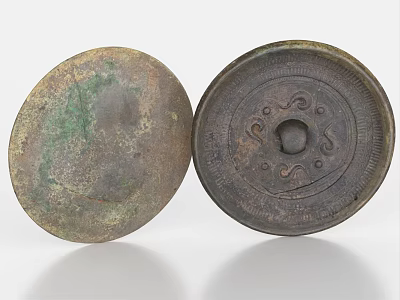 Antique Bronze Mirrors Featuring Decorative Engravings and Aged Patina 3d model