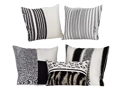 Black And White Throw Pillows With Various Striped Geometric And Abstract Patterns 3d model