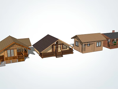 Various Wooden House Exterior Designs With Porch Different Roofs And Windows 3d model