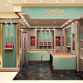 Elegant JOJO Jewelry Store Interior Design With Teal Gold Display Counters And Shelves