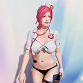 Woman in White Nurse Uniform With Pink Hair Red Cross Stethoscope and Black Underwear