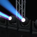 Stage Lights Arranged in Row with Illuminated Lamps on Metal Truss