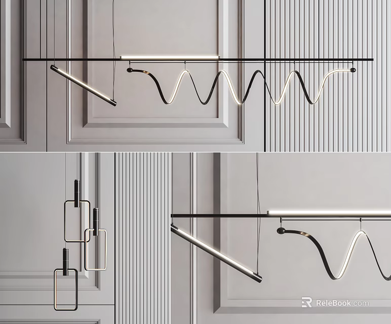 Modern Contemporary Pendant Lights With Curved And Geometric Metal Design For Interior Ceiling 3d model 