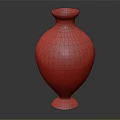 Green Plants In Brown Textured Ceramic Vase With Base And Gray Background