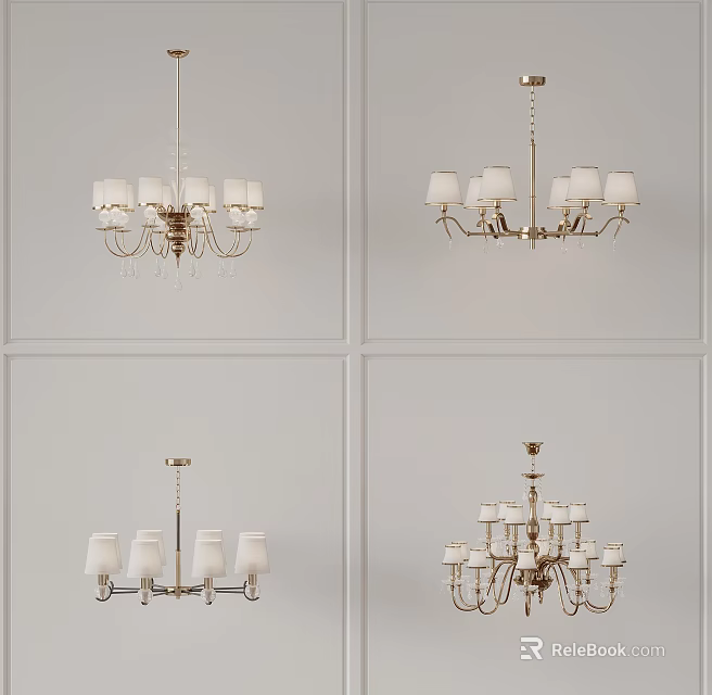 Elegant Modern Chandelier Designs Featuring Multiple Lampshades And Metal Frames For Interior Decor 3d model