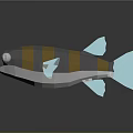 Low Poly Fish With Blue Yellow Gray Stripes Light Blue Fins Tail And White Eyes