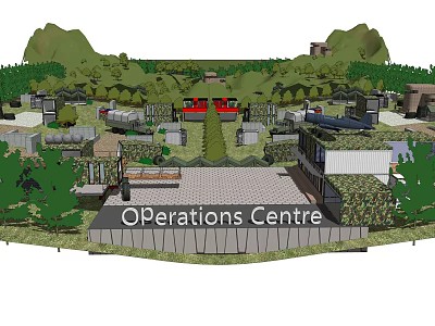 Operations Centre Surrounded By Green Vegetation Buildings And Square In Layout Design 3d model