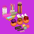 Vibrant Traditional Firecrackers Clay Jars And Decorative Wrappings On Purple Background