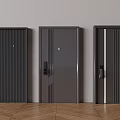 Three Black Security Doors with Different Textures and Handle Designs Indoor