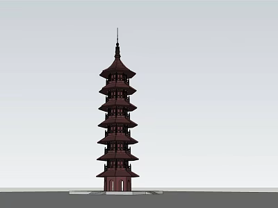 Traditional Chinese Red Pagoda with Multi Tiered Structure and Spire Top 3d model