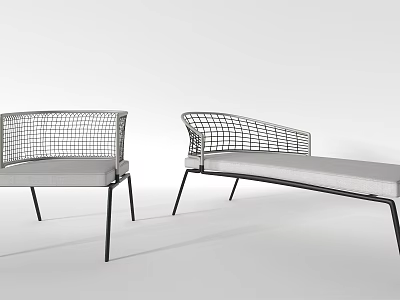 Modern Leisure Chairs With Wire Mesh Frame Gray Cushions And Black Metal Legs 3d model