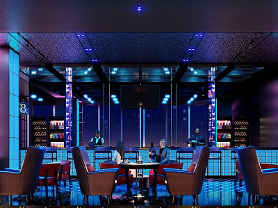 Modern Bar Interior Design With Stylish Lighting Comfortable Seating And Tables 3d model
