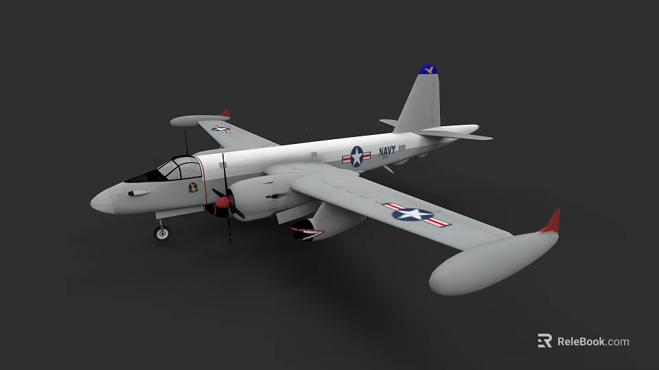 White Military Aircraft With Propeller Engine Blue Red Tail And US Air Force Insignia 3d model 