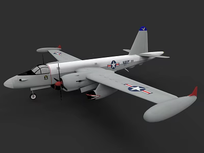 White Military Aircraft With Propeller Engine Blue Red Tail And US Air Force Insignia 3d model