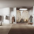 Modern Clothing Store Interior With Mannequins Clothing Racks Decorative Lighting Wooden Flooring
