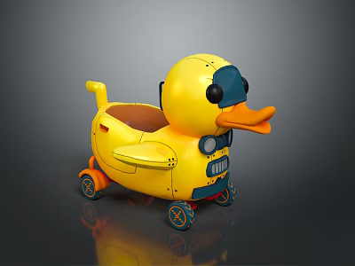 Yellow Duck Shaped Toy Car With Wheels Mechanical Details And Cartoon Design 3d model
