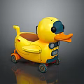 Yellow Duck Shaped Toy Car With Wheels Mechanical Details And Cartoon Design