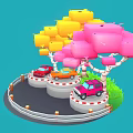 Colorful Cartoon Trees With Yellow Pink Block Shaped Canopies And White Trunks On Blue Background