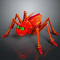 Red Insect Creature with Green Eyes Wings and Multiple Legs