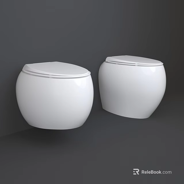 Two White Modern Toilets Placed Against Gray Wall In Neutral Background 3d model 