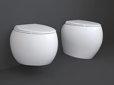 Two White Modern Toilets Placed Against Gray Wall In Neutral Background 3d model