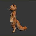 Realistic 3D Model of Anthropomorphic Standing Orange Cat on Black Background