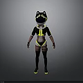 Anime Style 3D Character Model With Cat Ear Hat And Black Yellow Outfit