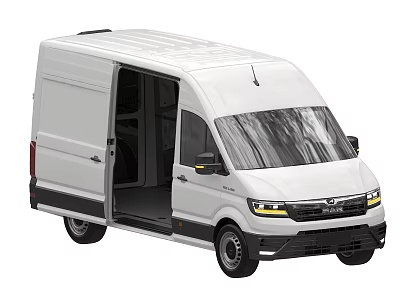 White Commercial Cargo Van With Open Doors Spacious Interior And Headlights 3d model