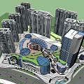Modern Urban High Rise Architectural Complex With Central Green Space And Roads