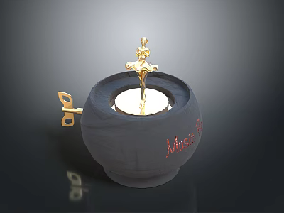 Black Decorative Candle Holder With Golden Figurine Top And Red Alone Text 3d model