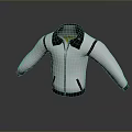 White Quilted Casual Jacket With Dark Collar And Zipper For Daily Wear
