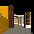 Religious Faith Sacred Hall Interior With Red Robe Devotee And Golden Shelves