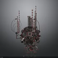 Futuristic Sci Fi Mechanical Sphere With Red Black Geometric Patterns Red Antennas And Mechanical Legs