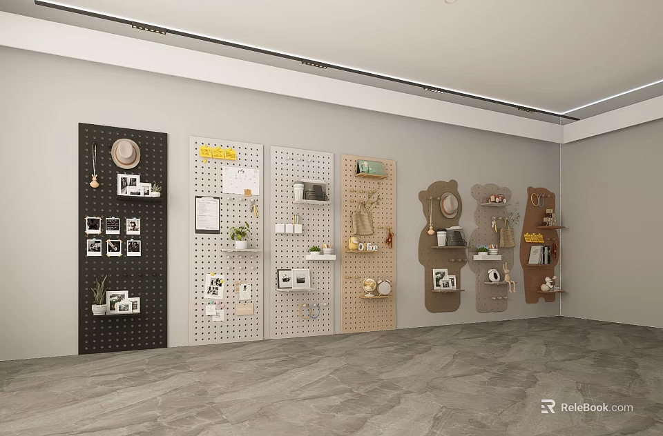 Creative Wall Decor With Diverse Design Panels And Decorative Display Items 3d model 
