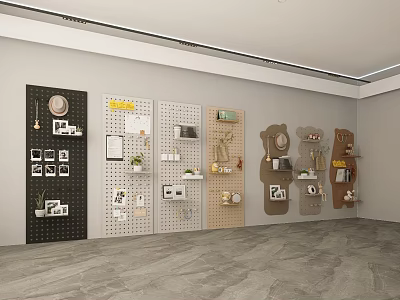 Creative Wall Decor With Diverse Design Panels And Decorative Display Items 3d model