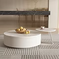 Round White Marble Coffee Table With Wooden Bowl Apples Side Table Cup Coffee On Rug
