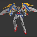 Detailed Winged Robot Character With Blue Yellow Red White Mecha Standing Pose Figure