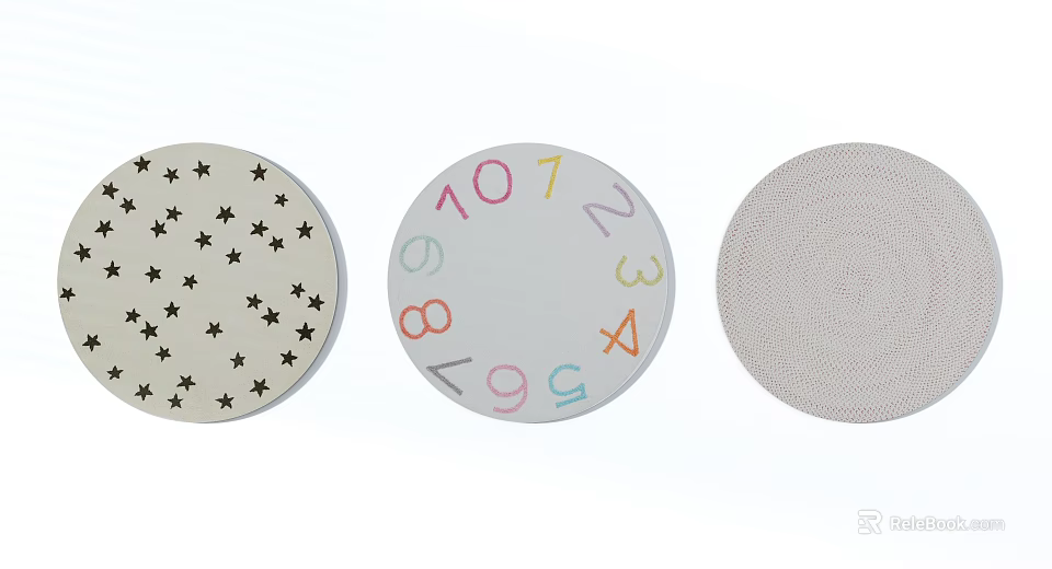 Round Rugs With Various Patterns Including Star Design Colorful Numbers And Woven Texture 3d model 