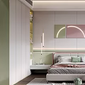 Kids Room Interior Design With Bed Study Desk Chair Toys Shelves Rug And Wall Art