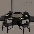 Modern Dining Space With Round Marble Table Black Chairs And Table Settings 3d model