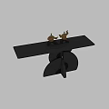 Black Console Table with Two Small Yellow Ornaments and Curved Base Design 3d model