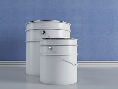White Industrial Drums With Metal Handles And Silver Lids On Blue Background 3d model