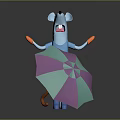 Blue Cartoon Mouse Character With Orange Gloves Surprised Expression And Fallen Pink Green Umbrella