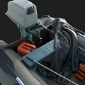 Gray Inflatable Motor Boat As Water Transport With Seats And Orange Cushions