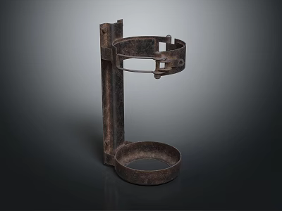 Vintage Industrial Dark Metal Household Stand with Circular Base and Ring Design 3d model