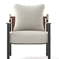 Beige Upholstered Accent Chair With Brown Leather Armrests Black Metal Legs Modern Design